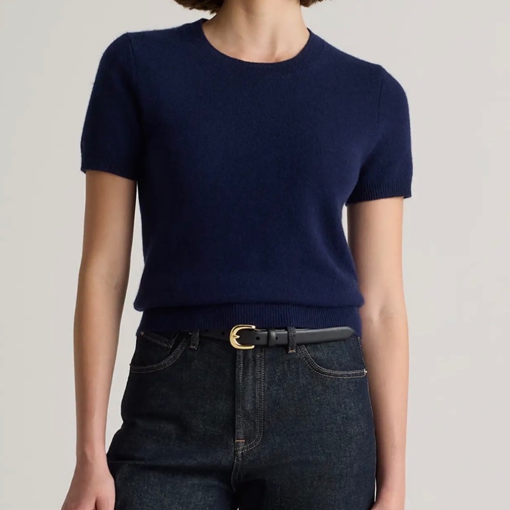Quince Mongolian Cashmere Tee (Navy)